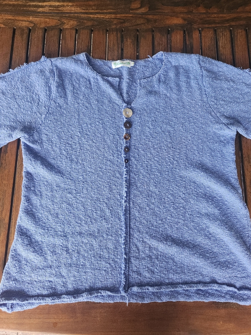 Women's Lulu-B Periwinkle Textured Cotton Henley Size Medium Cottagecore Chic